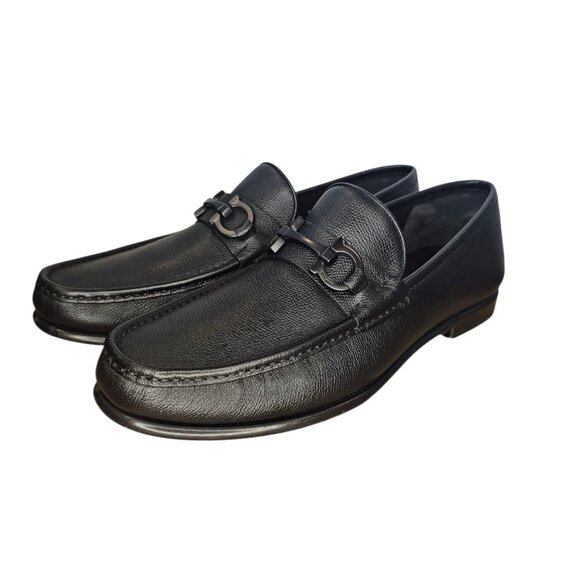 Salvatore Ferragamo Crown Nero Pebble Calf Loafer Mens Shoe Size 10.5 E With Box - Picture 1 of 17